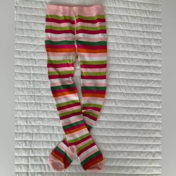 Gymboree Striped Tights Stretchy Pull On Pink Green Orange White Girls M/L - Picture 3 of 12